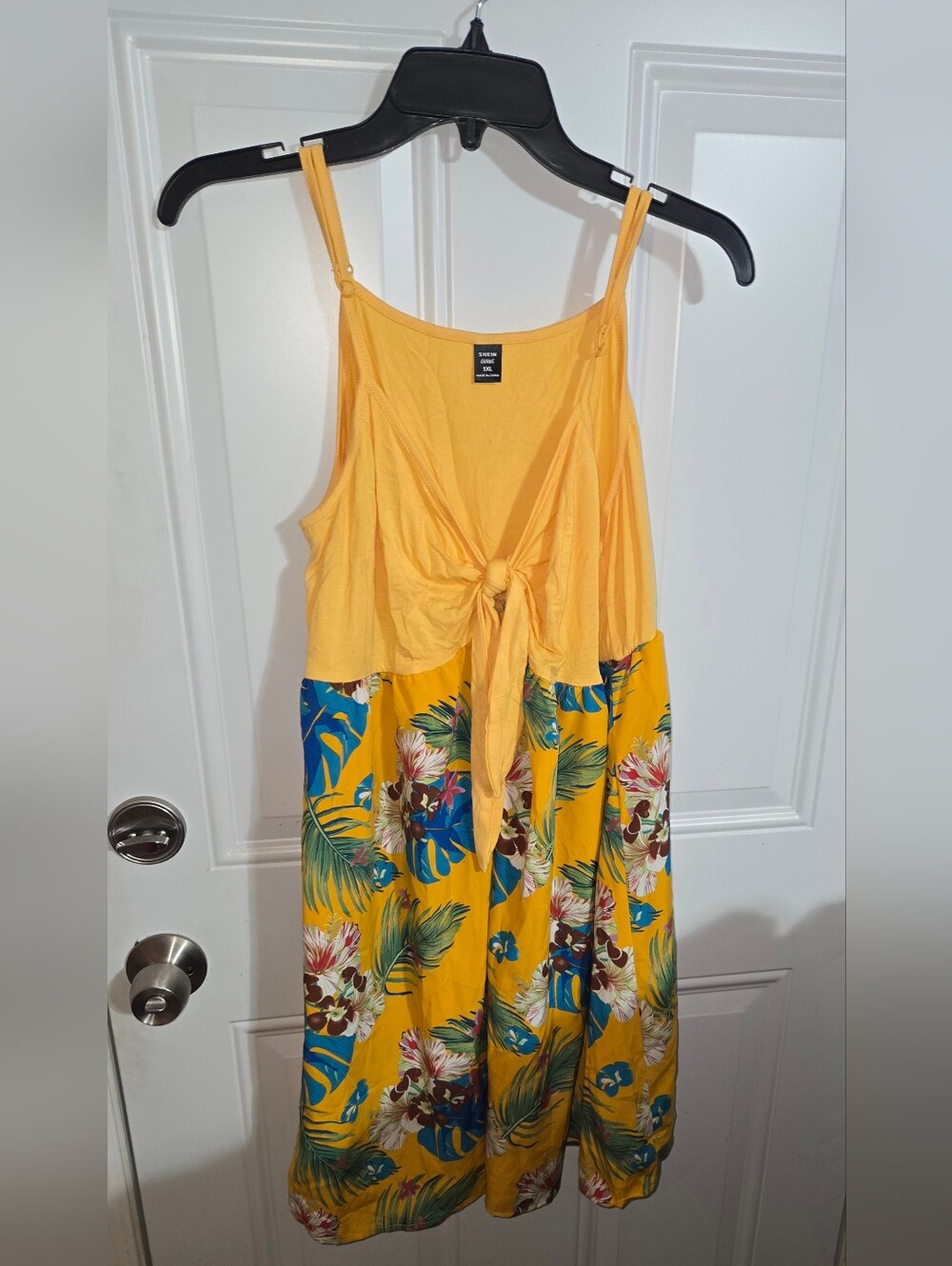 Yellow Tie-Front Tropical Maxi Dress